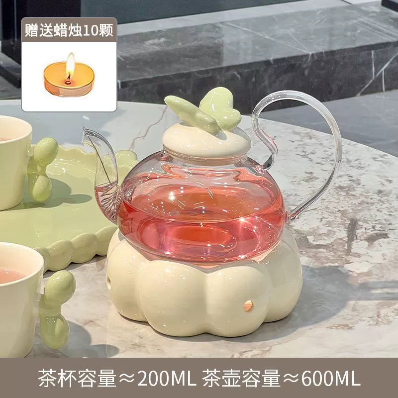 Ceramic flavored tea, teapot, tea cup, set, fruit tea, afternoon tea, candle