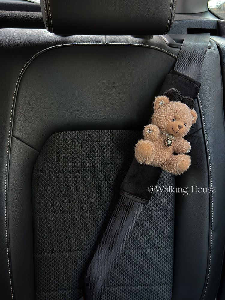Car Seatbelt Decorative Shoulder Pads, Cute and High-End, Maillard Bear Plush Car Interior Decoration Gift