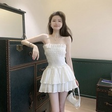 今年流行惊艳裙子欲欲风辣妹性感抹胸白色连衣裙新款短裙
