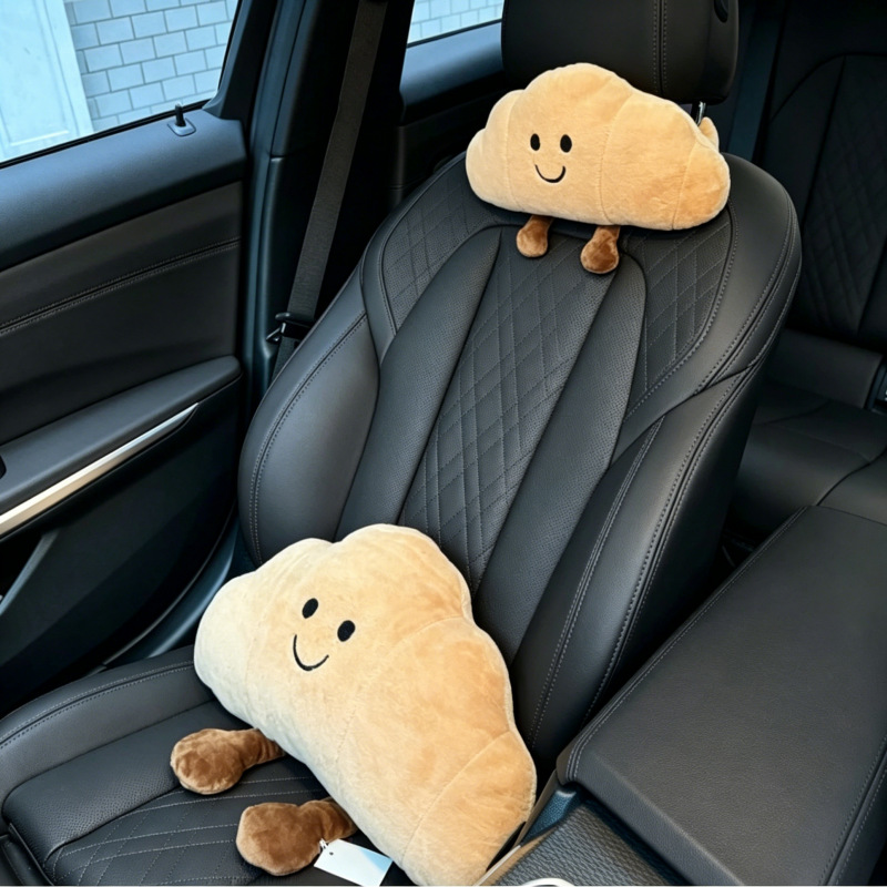 Fun and Cute Croissant Car Headrest Pillow Plush Car Doll Doll Creative Cartoon Headrest Pillow