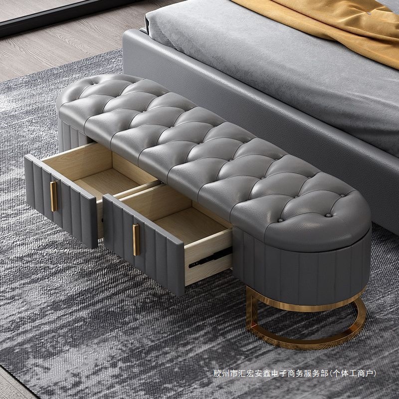 定制意式轻奢卧室床尾凳储物现代简约床榻长条沙发凳衣帽间换跨境