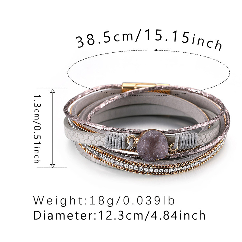 23g Weight Artificial Crystal Inlay Material Bangle Classification 1 Piece Quantity Holiday, Daily Occasion Ethnic Style Simple Style Round Pu Leather Layered Inlay Artificial Crystal Women's Bangle
