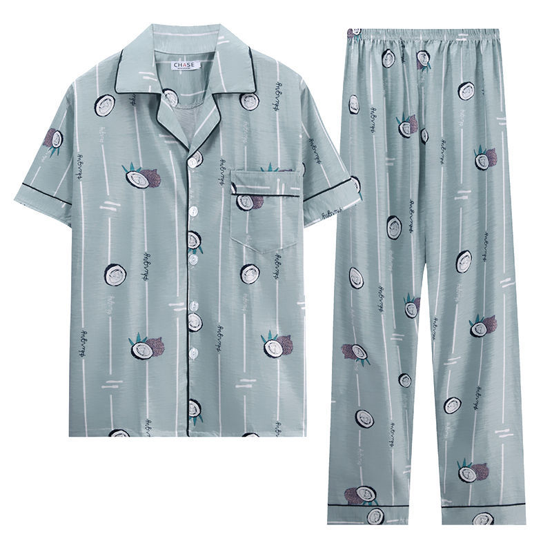 Pijamas de hombre de manga corta de verano de algodón puro ropa de hogar primavera y otoño Cardigan Pijamas de estilo Chanel DE ALTO aspecto