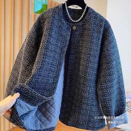 加厚粗花呢外套毛呢秋冬新款宽松短款夹棉呢子大衣图片色