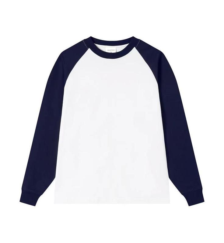 250g双糸純綿ラグランカラーブロックラウンドネック長袖Tシャツ、ロゴカスタマイズ、グループユニフォーム、プリントカスタマイズ、文化シャツ|undefined