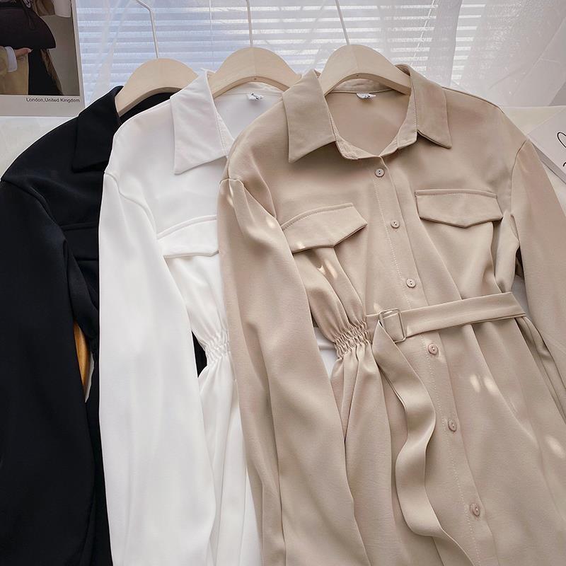 长袖衬衫女气质显瘦中长款2024年冬季新款韩版小众设计感系带上衣