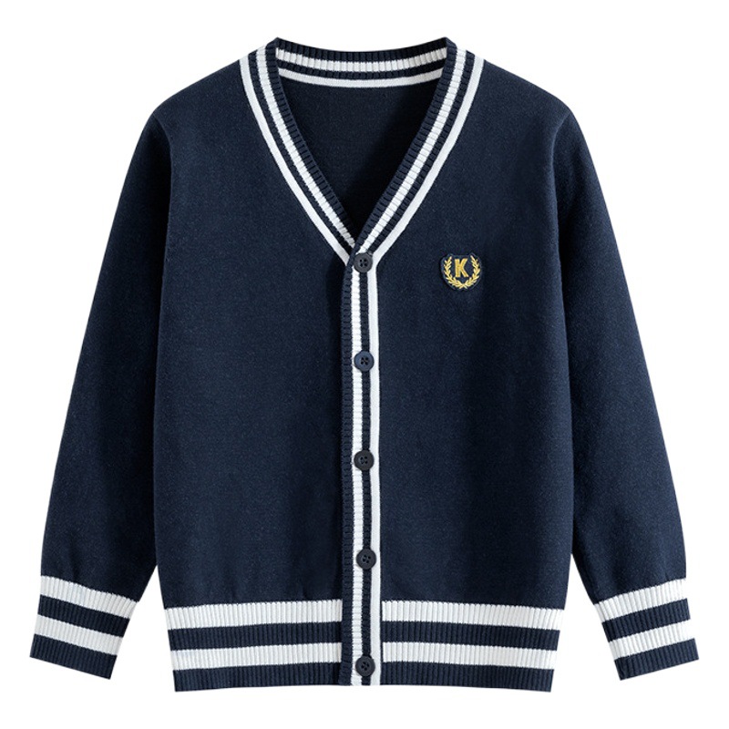 Boys and Girls Knitwear Cardigan Autum New Korean Style Baby Knitwear V-Neck Preppy Top Children's Clothing School Uniform Wholesale