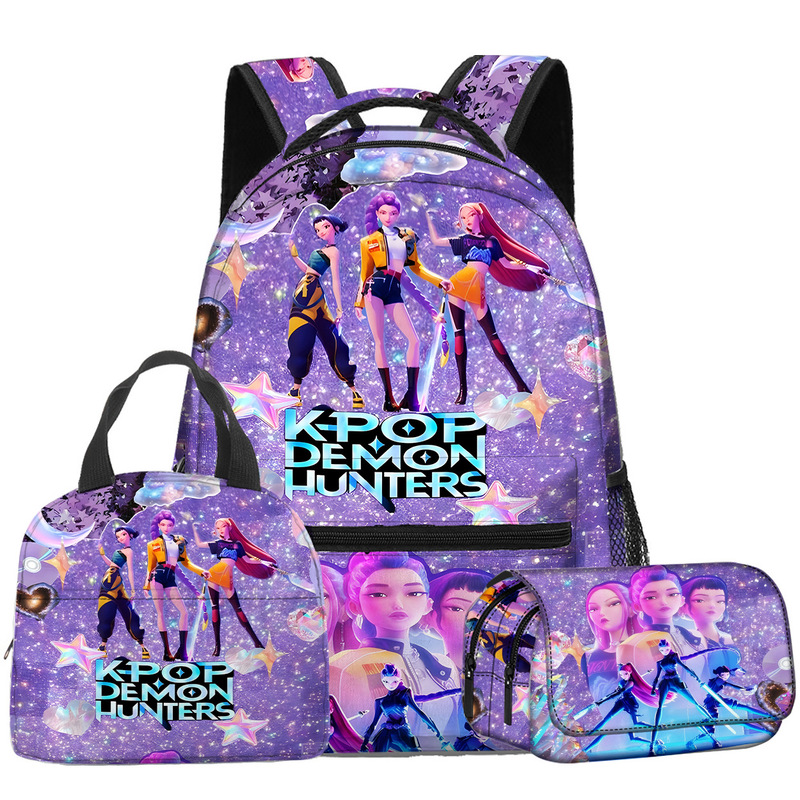 K-Pop Demon Hunter Girls Group 3D Anime School Bag Three-Piece Set Cross-Border Student Backpack Lunch Bag Pencil Case Factory Direct Sale