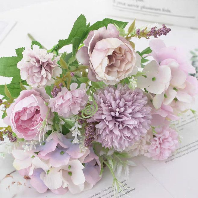 ！玫瑰绣球花花假花客厅餐桌装饰摆设塑料花拍照道具套装|undefined