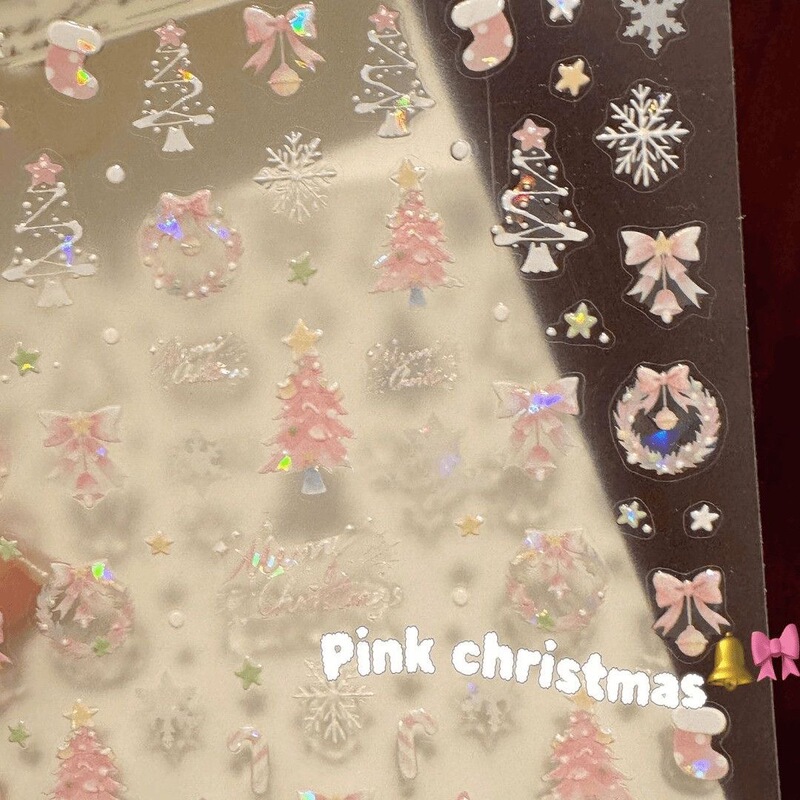 Popular Shell Light Pink Christmas Nail Art Stickers Internet Celebrity New Christmas Tree Bow Garland Nail Decoration Stickers Popular Shell Light Pink Christmas Nail Art Stickers Internet Celebrity New Christmas Tree Bow Garland Nail Decoration Stickers