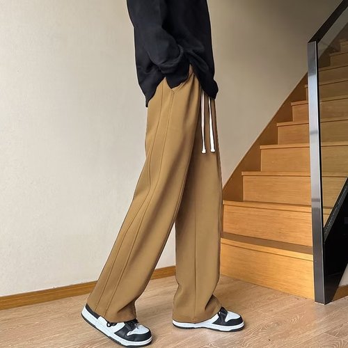 Men's Loose Straight Fall Athletic Pants with Droopy Sensation Streetwear Floor-Length Wide Leg Casual Pants for Teenagers