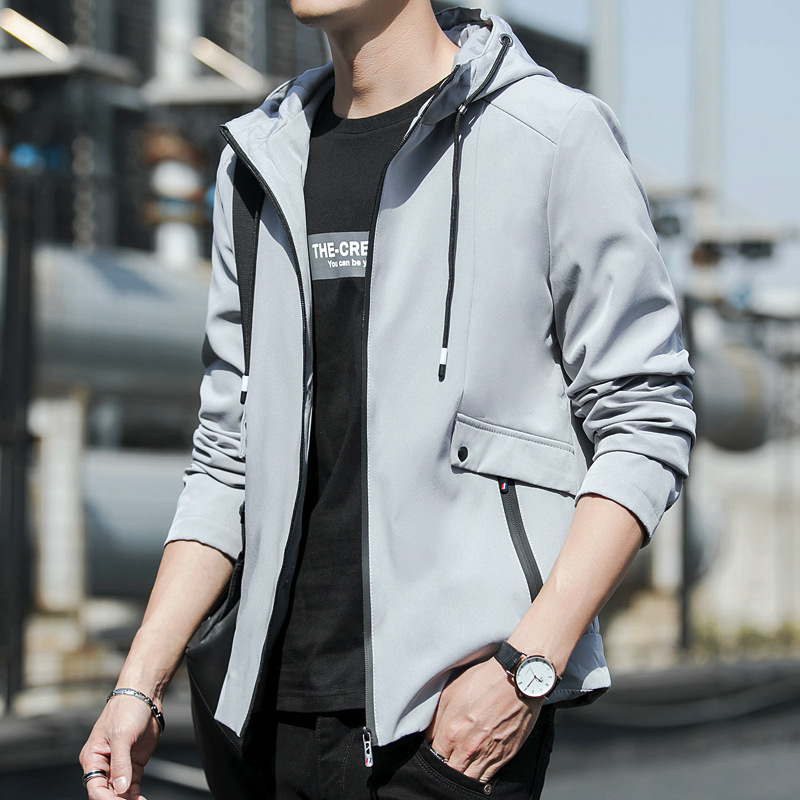 재킷 남자의 겉옷 2024 봄과 가을 새로운 느슨한 후드 작업 코트 남자의 가을 얇은 상단 옷