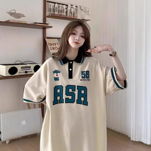 2025 American Street Style Polo Shirt Short-Sleeve T-Shirt for Women Summer Loose Trendy Instagram Original Style Hong Kong Flavor Half-Sleeve Ultra Hot Top