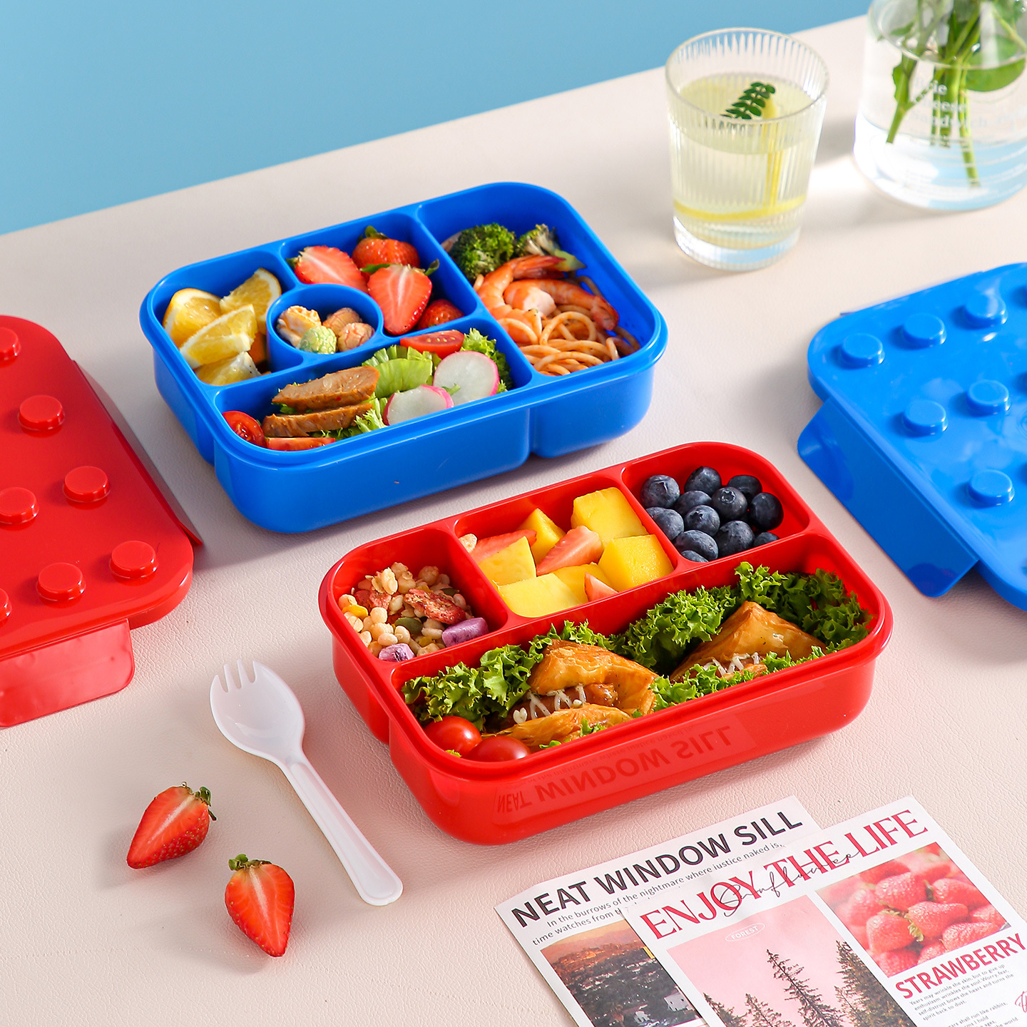 Creativo DIY pixel montaje de bloques de construcción caja de almuerzo caja de picnic niños caja de ensalada caja de frutas