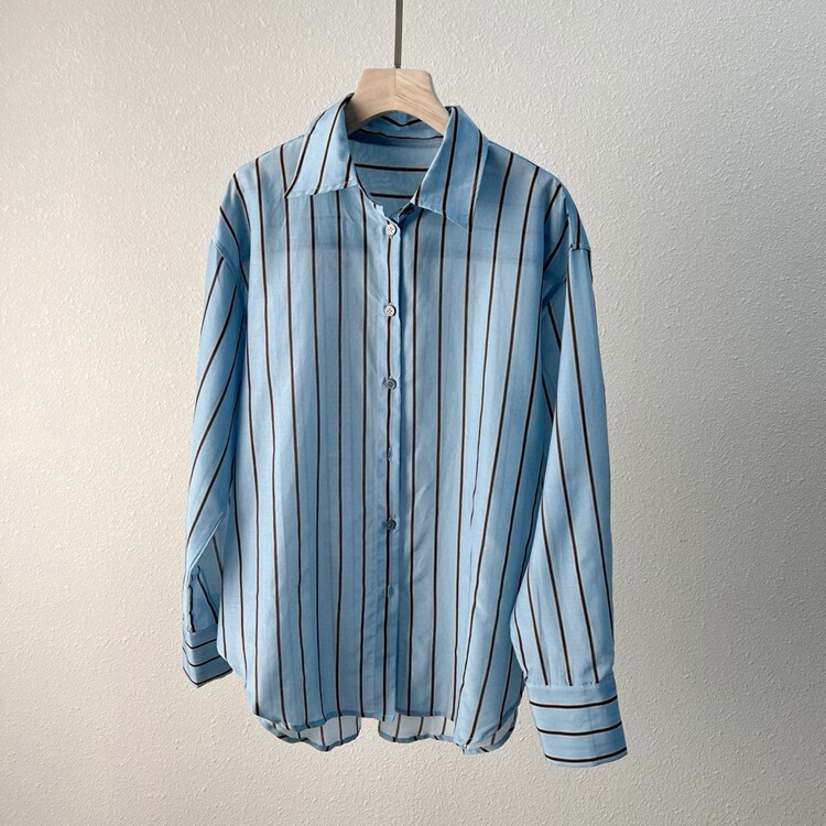 BC Mulberry Silk Cotton Simple High-end Sense Loose Casual Style Yarn-dyed Color Contrast Striped Lapel Long-sleeved Shirt for Summer BC Mulberry Silk Cotton Simple High-end Sense Loose Casual Style Yarn-dyed Color Contrast Striped Lapel Long-sleeved Shirt for Summer
