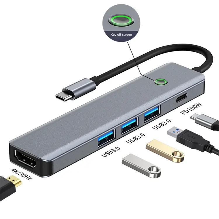 Type C Lightweight Docking Station One-Touch Screen Stop USB 3.0 High-Speed Hdtv Projection Aluminum Neutral Converter
