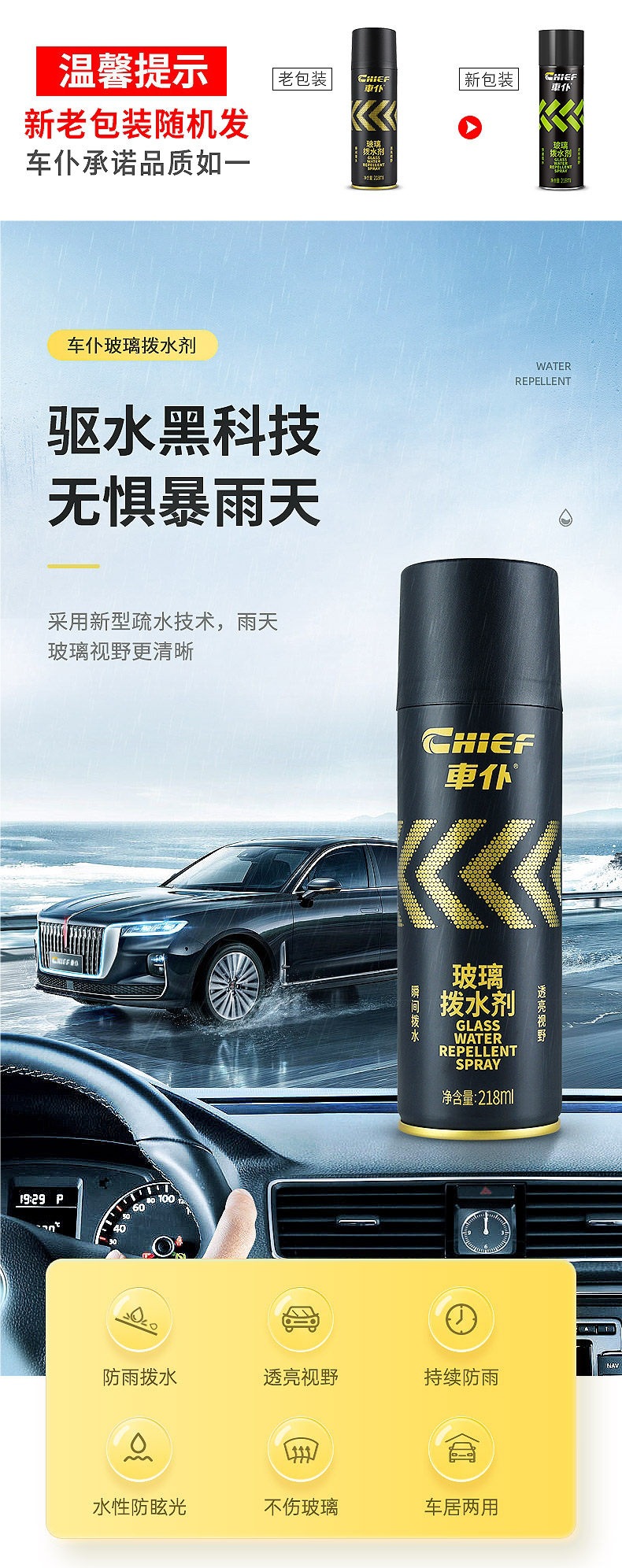 Car Anti-Fog Agent, Car Windshield Defogger, Rearview Mirror and Window Long-Lasting Water Repellent, Water Displacing and Rainproof Agent