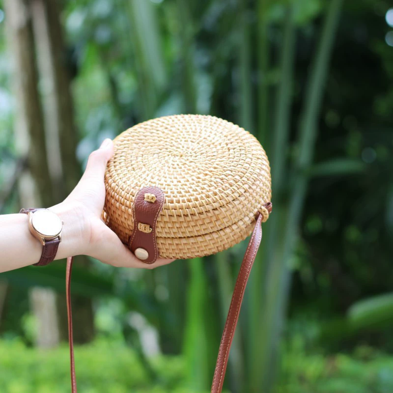 Женская сумка через плечо, диагональная сумка из ротанга, мини-круглая ретро-сумка, соломенная сумка из ротанга ручной работы, оптовая продажа