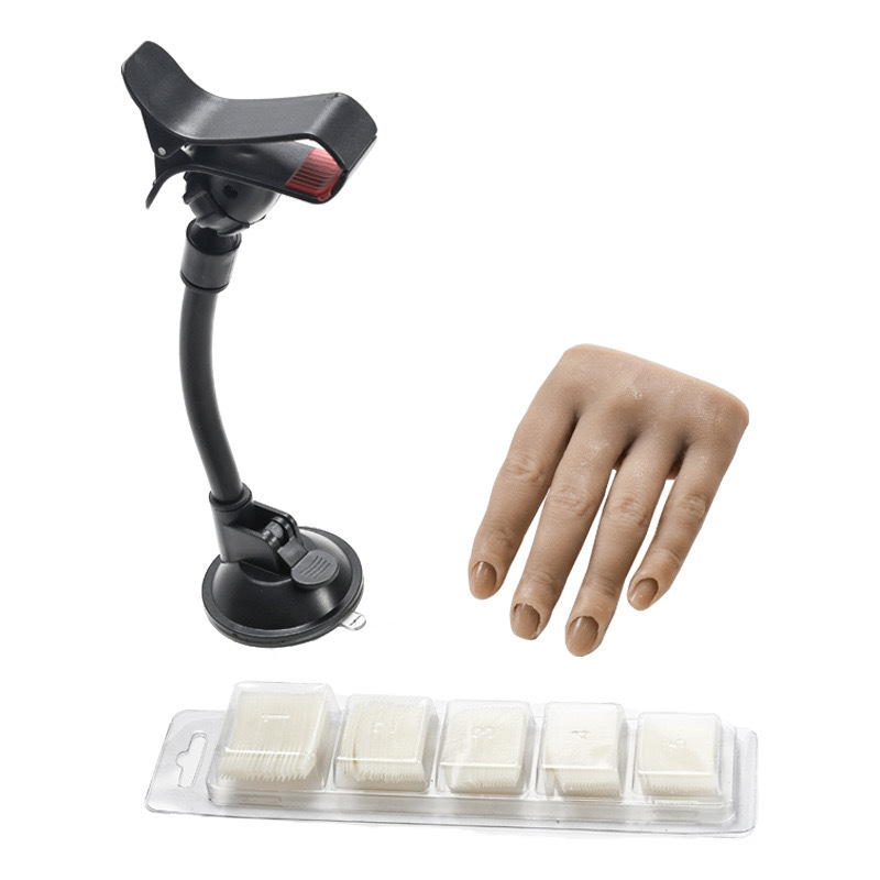 Suministro directo transfronterizo de práctica de uñas con soporte Membrana de mano falsa Modelo de mano de silicona de simulación con soporte de escritorio fijo