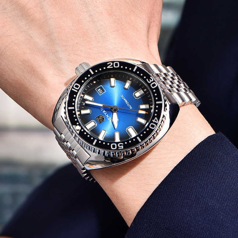 BENYAR Binya Reloj mecánico automático para hombre Reloj de calendario luminoso de moda impermeable Fondo transparente mecánico 5211M