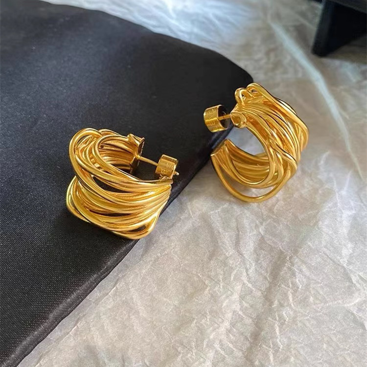1 Pair Quantity Street Occasion Copper Material 1 Pair Original Design Round Plating Copper 18k Gold Plated Earrings