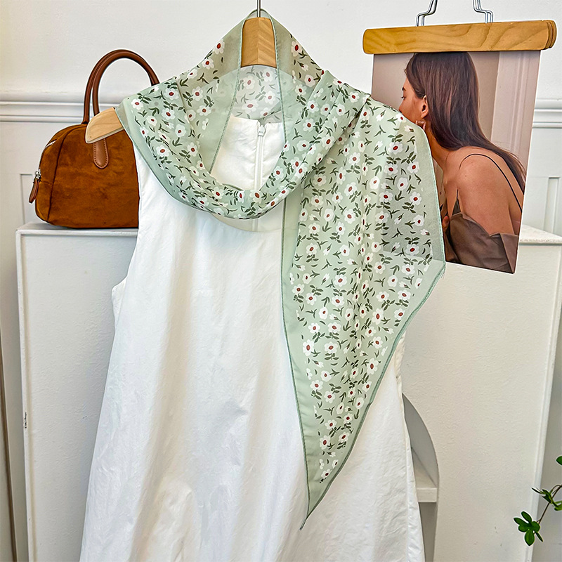 Bufanda de seda, banda larga, sentido de alta calidad, flor de doble cara, sentido de la atmósfera coreana, pañuelo, cinturón para el cabello, bufanda decorativa, bufanda fina, chal