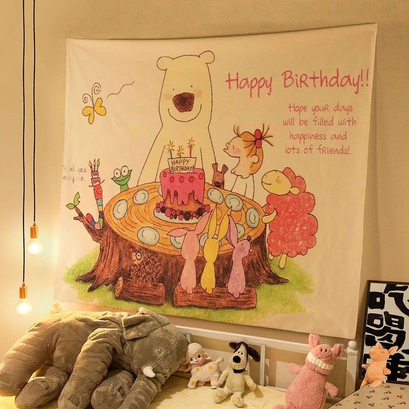 オイルパステルイラスト COCOソース かわいいおやすみ吊り布 子供部屋 寝室 壁飾り 雰囲気背景布 壁布|undefined