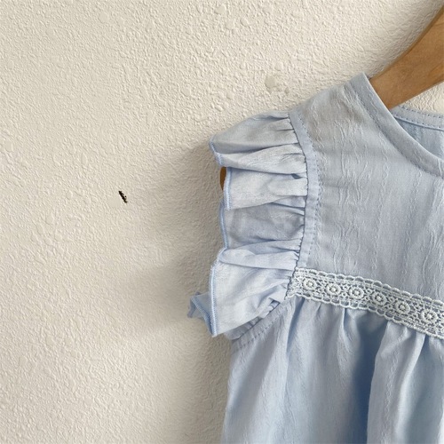 Korean style girls' sleeveless babydoll shirt 2024 summer baby girl pastoral style top small and medium children's clothing shirt