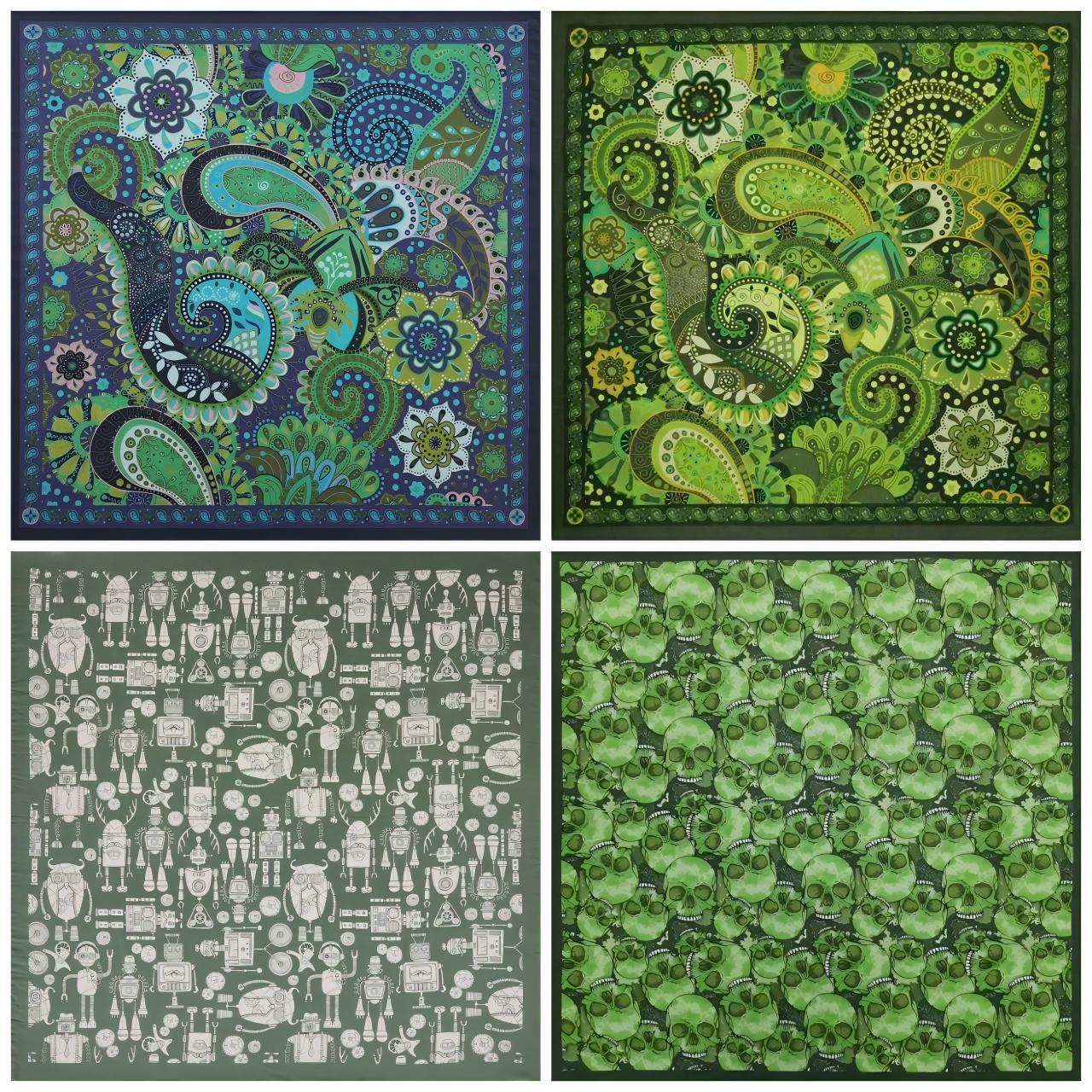 Blue-green paisley skull digital print headscarf, cycling sports face towel, hip-hop street dance accessory square scarf