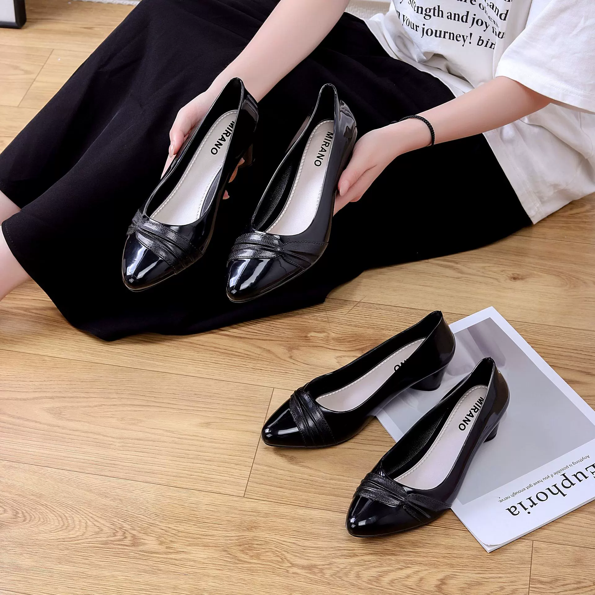 春秋定制款凉鞋女士高跟防滑休闲百搭外穿时尚黑鞋气质浅口单黑靴