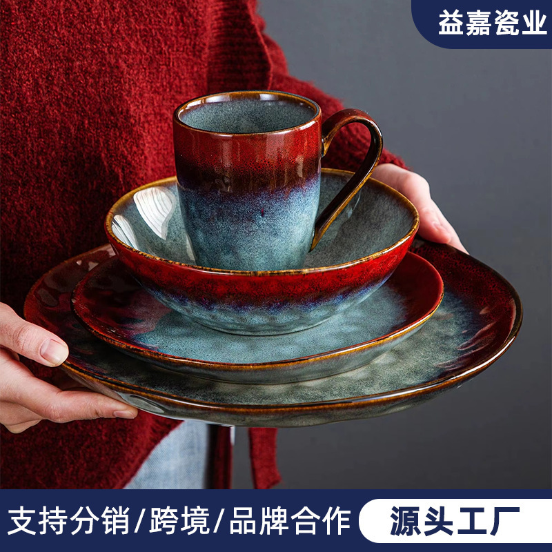 Stoneware Kiln Tableware Bowls and Plates Set Home Creative Tableware Fog Green Retro Amazon Ceramic Set Stoneware Kiln Tableware Bowls and Plates Set Home Creative Tableware Fog Green Retro Amazon Ceramic Set