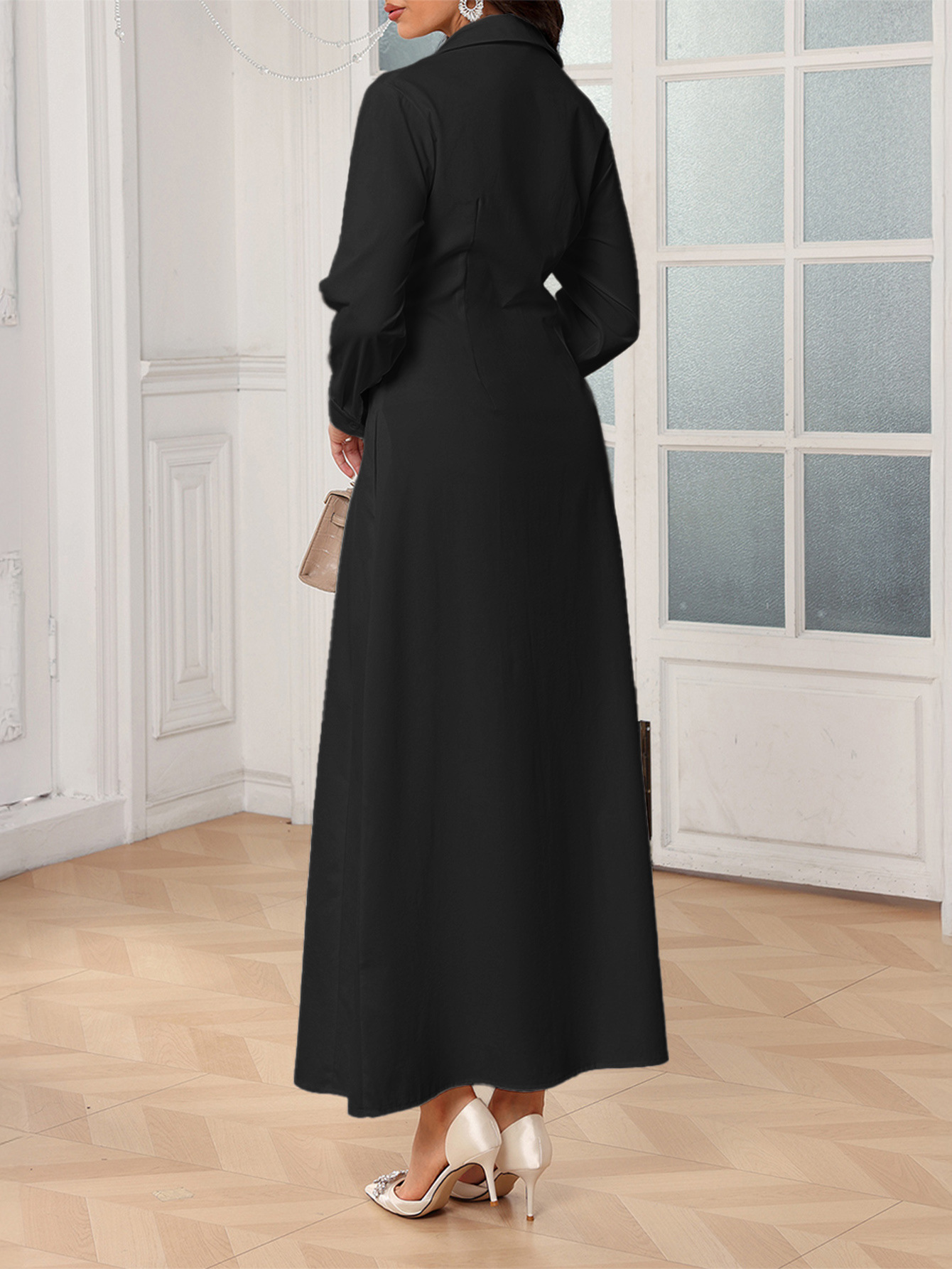 Elegant Solid Color Waist Cinched Dress Slimming Bodycon Vacation Dress For Women Stylish Comfortable Casual Holiday Summer Dress_ecoleips.com