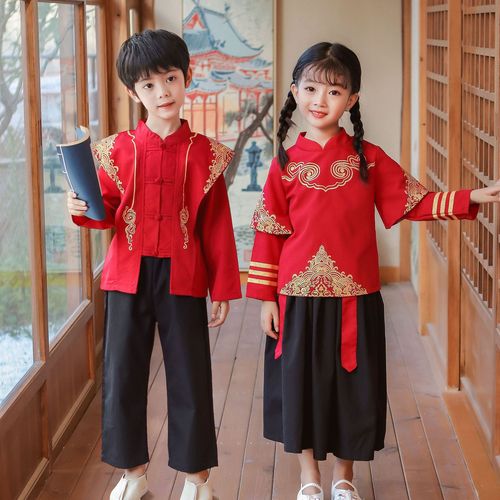 Chinese qipao dress tang suit for boy girls new year Festive Performance Costumes for Boys Chorus Recitation choir stage performance Hanfu