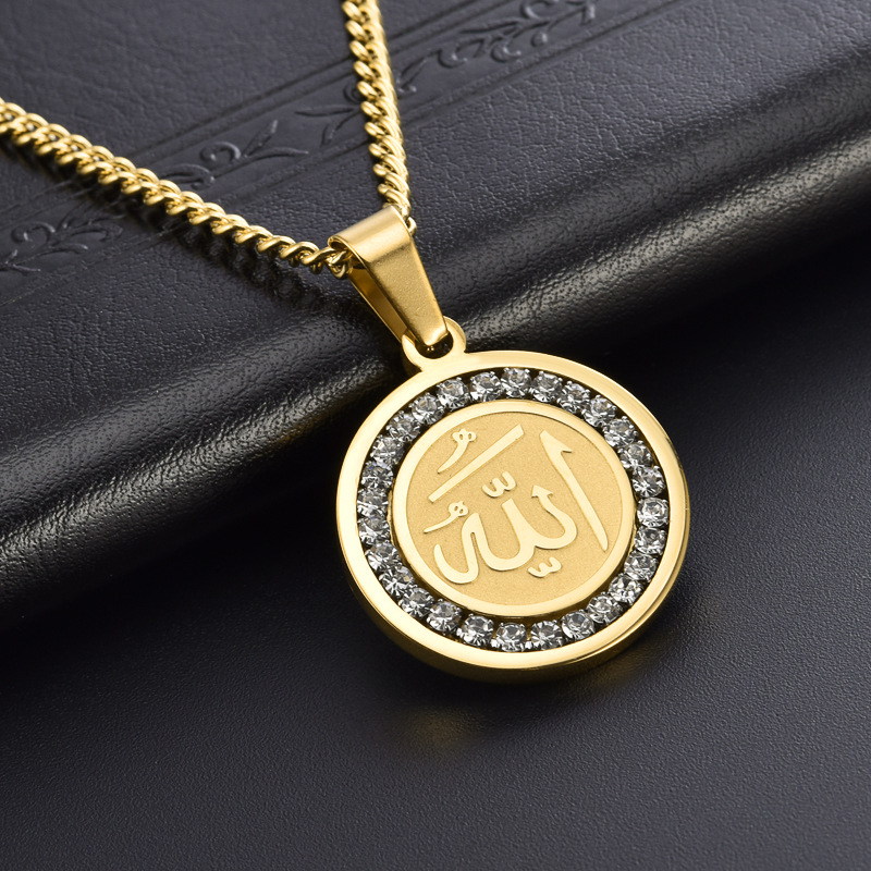 Personalised Titanium Steel Round Pendant Necklace With Diamond For Men_voghion.com