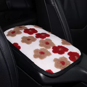 New Floral Lamb Wool Car Armrest Box Mat in Vibrant Red, Cross-Border Dropshipping