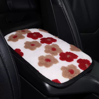 New Floral Lamb Wool Car Armrest Box Mat in Vibrant Red, Cross-Border Dropshipping