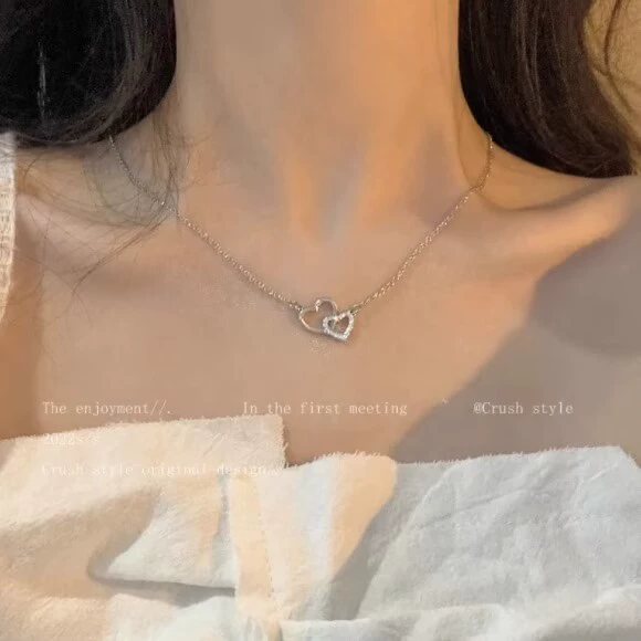 Ожерелье с пряжкой от сердца к сердцу, Женская ниша, элегантная простая цепочка из стерлингового серебра в форме сердца, милая цепочка ключицы на день рождения подруги
