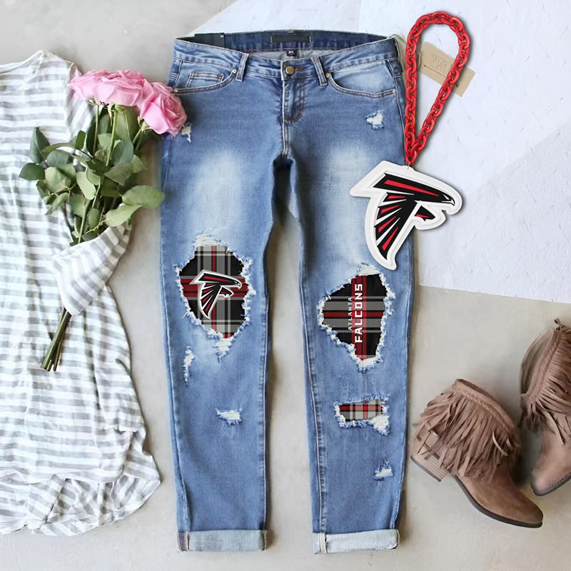 High-Quality European and American Cross-Border Amazon Independent Station Fashion New Winter Printed Ripped Mid-Waist Women's Jeans