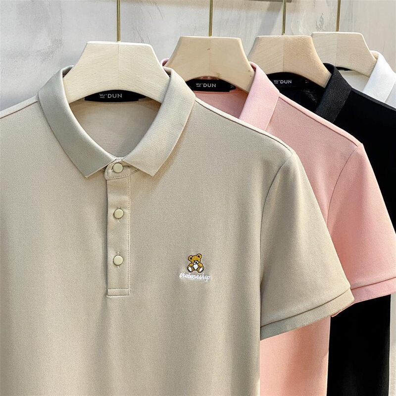 氷糸熊上着夏半袖シャツ襟襟poloシャツ男ビジネスカジュアル氷糸百合tシャツ男|undefined