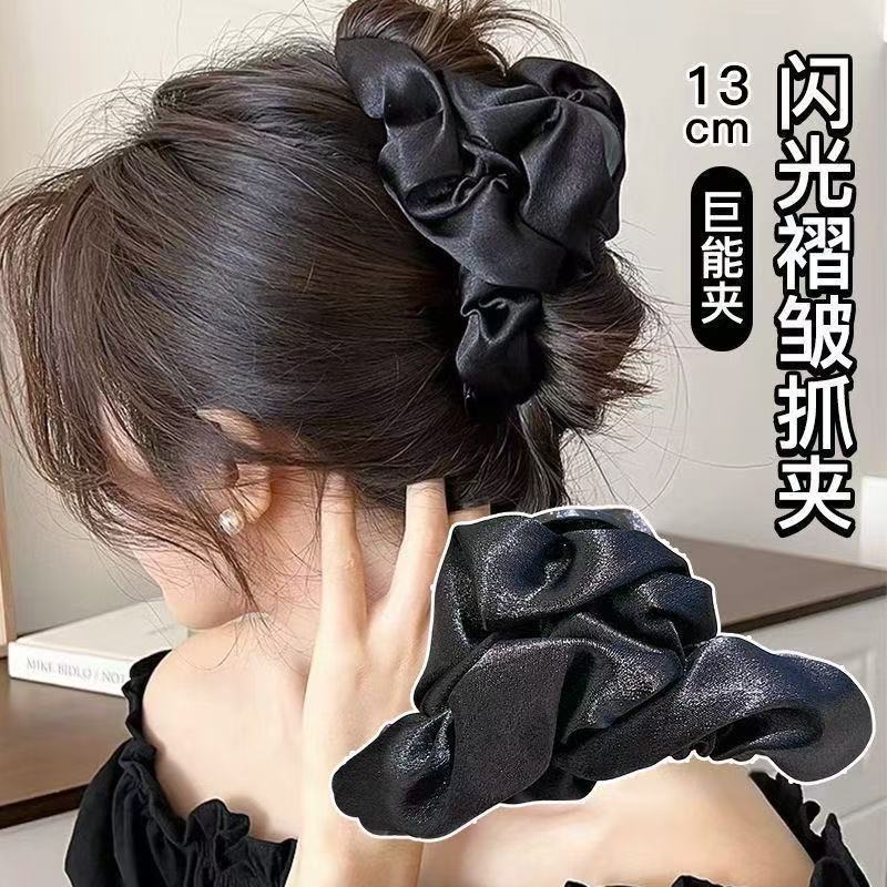 新作レトロ韓国風布製リボン三角ヘアクリップ、女性用大型ヘアクリップ、後頭部の髪量が多い方用シャーククリップ|undefined