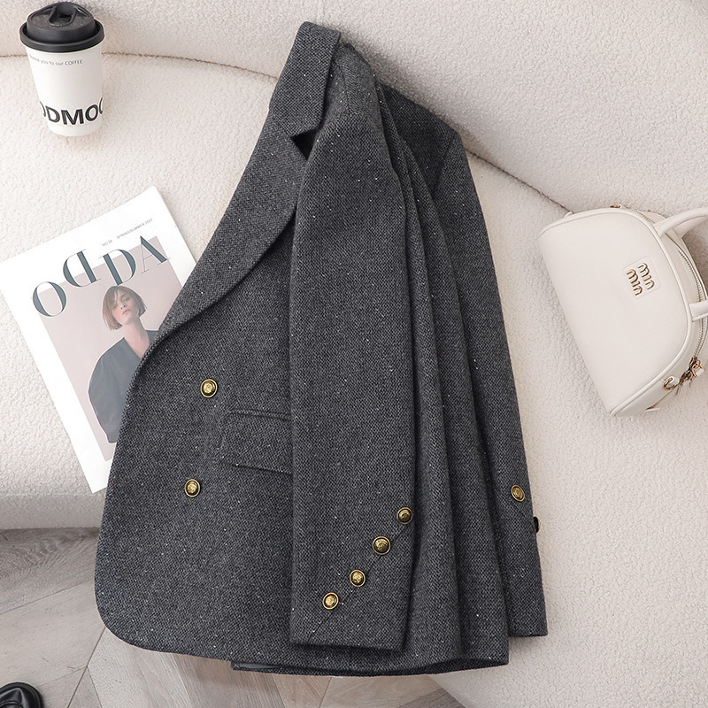 Brown Woolen Suit Jacket for Women Autumn and Winter 2025 New Classy Elegant Small Casual Thickeneded Suit