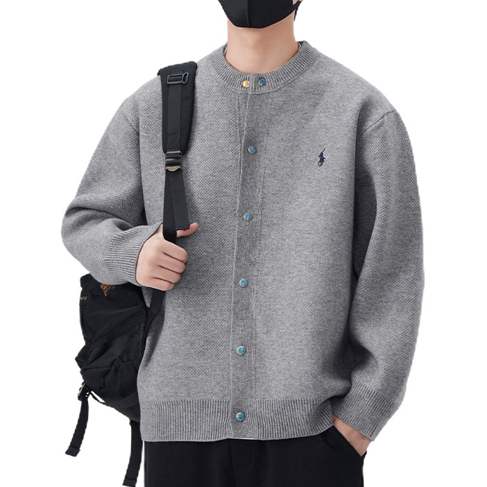 Explosiones transfronterizas de tamaño europeo bordado cardigan suéter de punto chaqueta de hombre botón turquesa fábrica de marea al por mayor