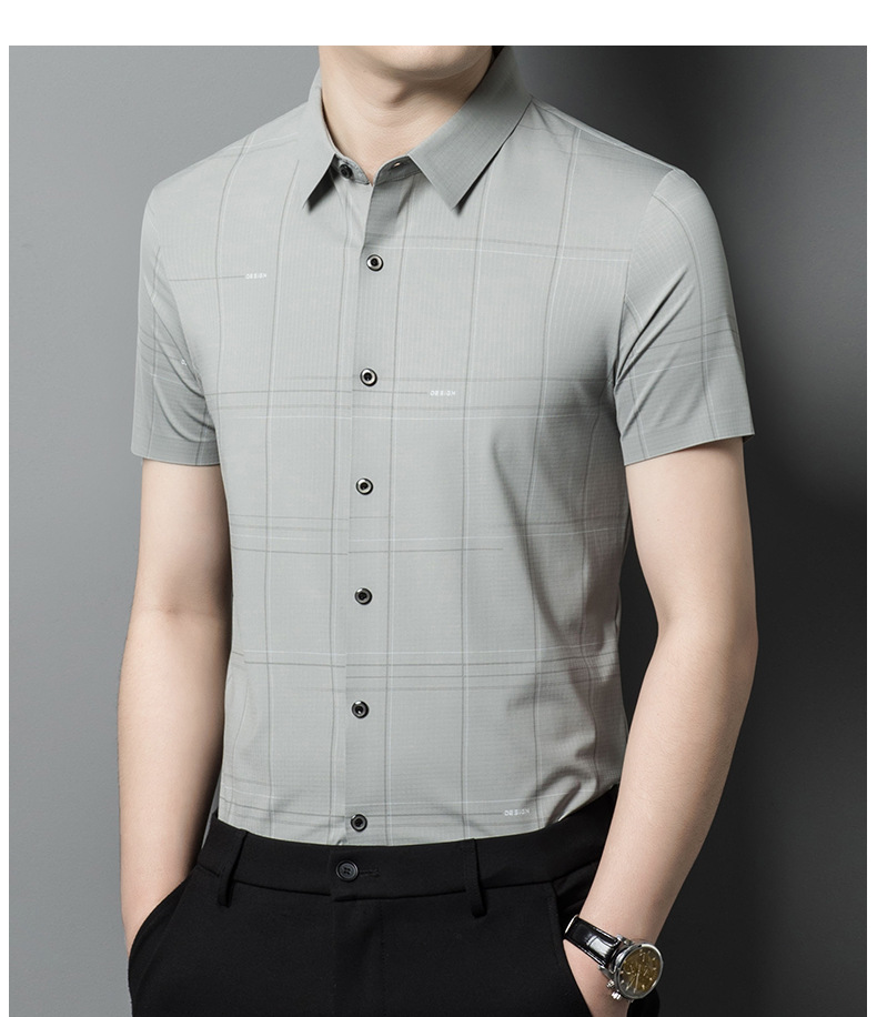 2024 sommer Hemd Licht Reife Casual Check Kurzen ärmeln Atmungsaktive Bequeme Flip Kragen Gedruckt männer Strickjacke_voghion.com