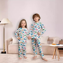 新款儿童圆领秋打底内衣套装小中大男女童卡通恐龙印花睡衣家居服