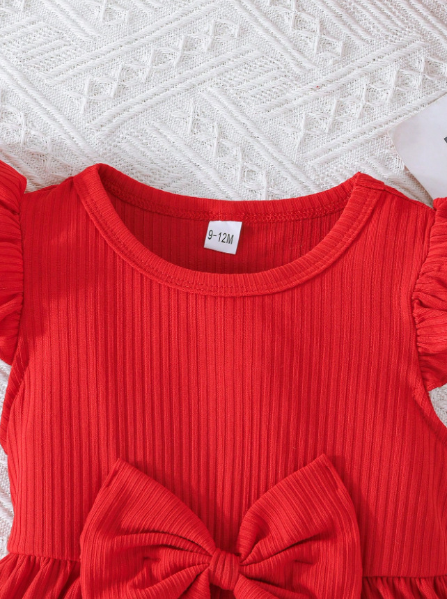 Vestido de princesa vermelho estilo coreano com mangas babados_voghion.com