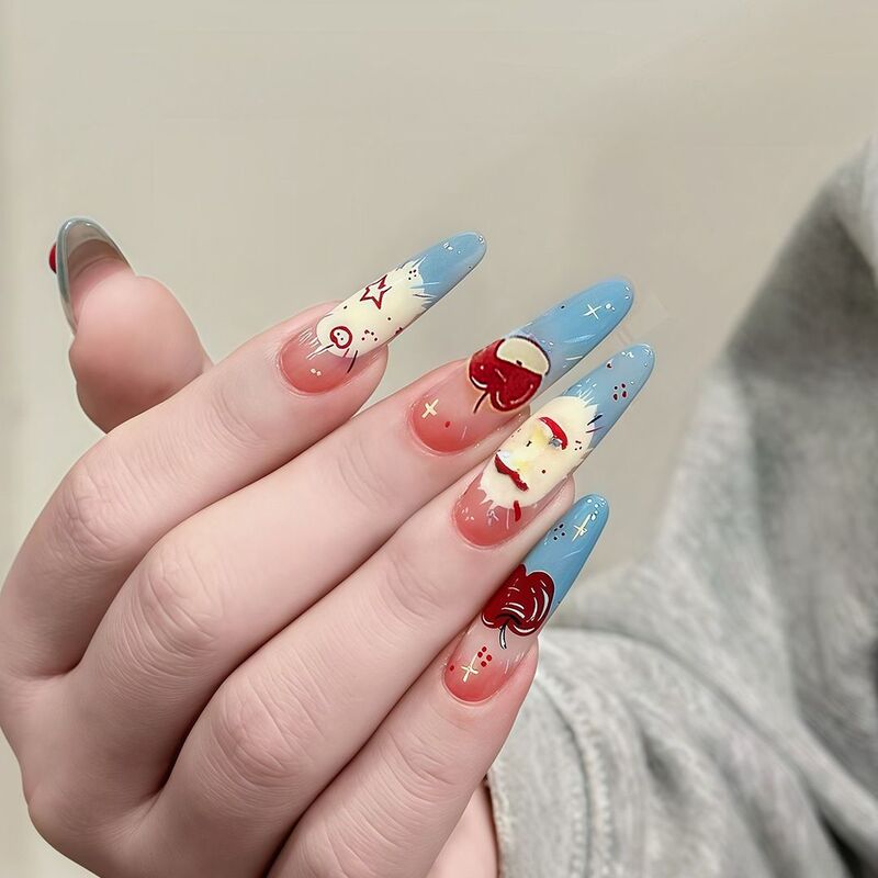 Summer New Hot-Selling Long Water Drop Apple Graffiti Wearable Nails Long French Cute Whitening Removable Nails Summer New Hot-Selling Long Water Drop Apple Graffiti Wearable Nails Long French Cute Whitening Removable Nails