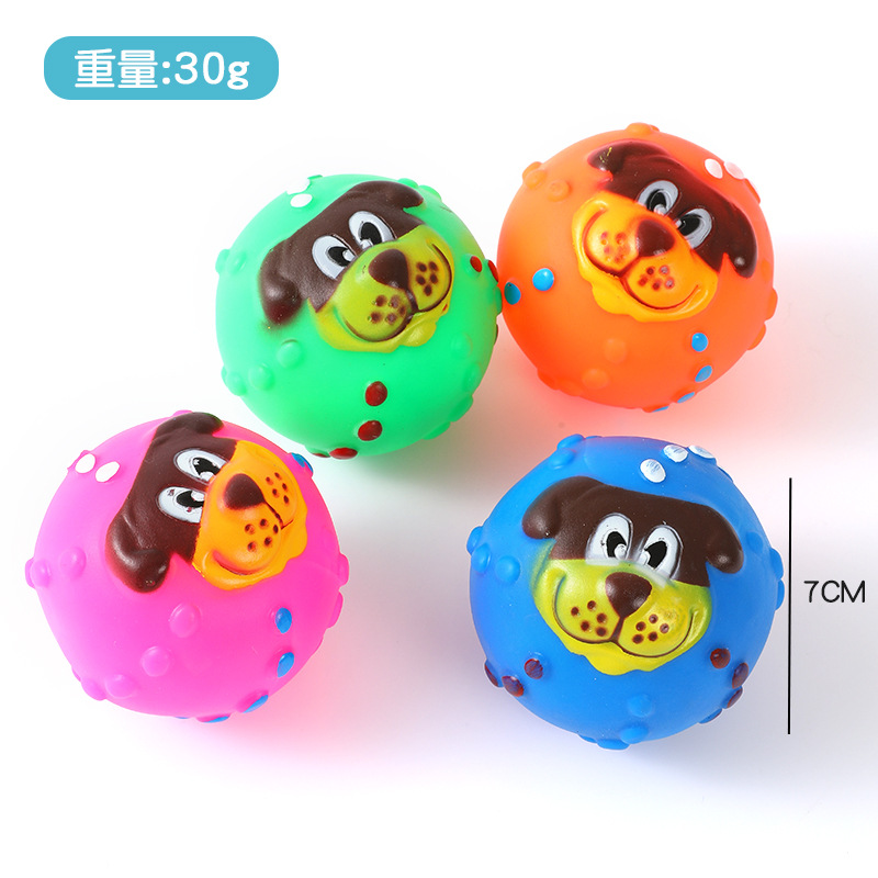 Perros para mascotas Juguetes para gatos Pelota de cara de perro de goma colorida resistente a la mordedura Pelota de sonido Juguetes de sonido Productos para perros de peluche