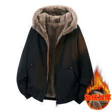 冬季新款男士棉服加绒加厚重磅连帽毛领夹克保暖外套座山雕派克服