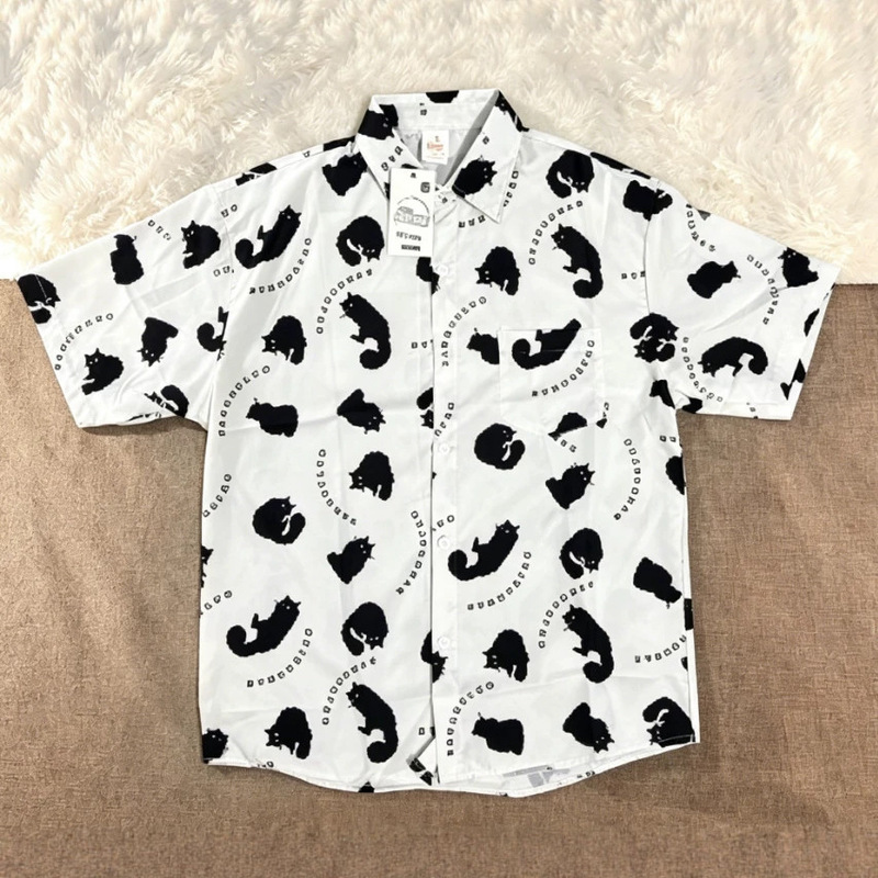Internet Celebrity Cat All-Over Graffiti Shirt Men's Short-Sleeved Summer Loose Design American Street Shirt Ins Trendy Brand