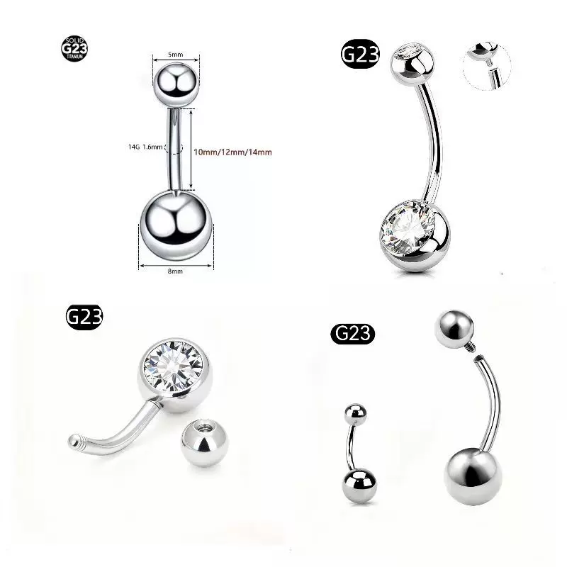 F136钛合金内外螺纹锆石肚脐环G23双头球肚脐钉人体穿刺饰品厂家